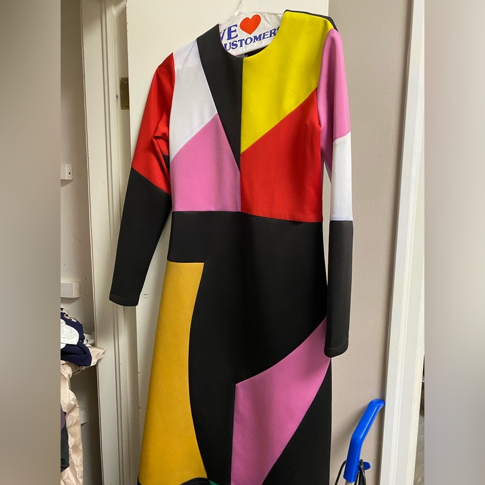Vintage midi colour block dress